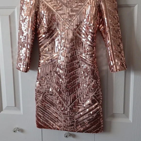 bebe | Dresses | Bebe 34 Length Sleeve Rose Gold Mini Dress | Poshmark